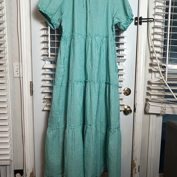 Sundance NWOT Teal Striped Maxi Dress XL Short Sleeve Cottagecore Milkmaid - Picture 2 of 11